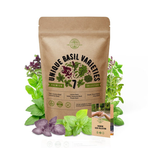 7 Unique Basil Varieties Seeds Pack - Over 1900 Non-GMO, Heirloom Seeds - Organo Republic