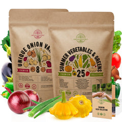 8 Onion & 25 Summer Vegetable Seeds Variety Packs Bundle - Organo Republic