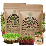 Arugula & Beet Microgreens Seeds Bundle Non-GMO Heirloom Seeds for Planting Indoor and Outdoor Over 240,000 Microgreen & Sprouting Seeds in One Value Bundle - Organo Republic