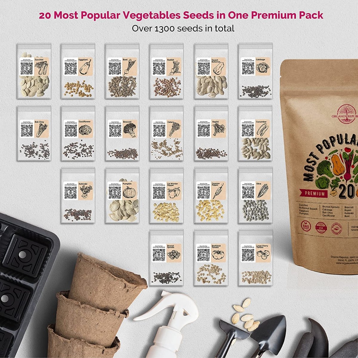 Beet Microgreens & 20 Most Popular Vegetables Seeds Bundle Non-GMO Heirloom Seeds for Planting Indoor and Outdoor Over 21,300 Microgreen & Vegetables Seeds in One Value Bundle - Organo Republic