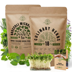 Broccoli Microgreens & 18 Culinary Herbs Seeds Bundle Non-GMO Heirloom Seeds for Planting Indoor and Outdoor Over 135,000 Microgreen & Herb Seeds in One Value Bundle - Organo Republic