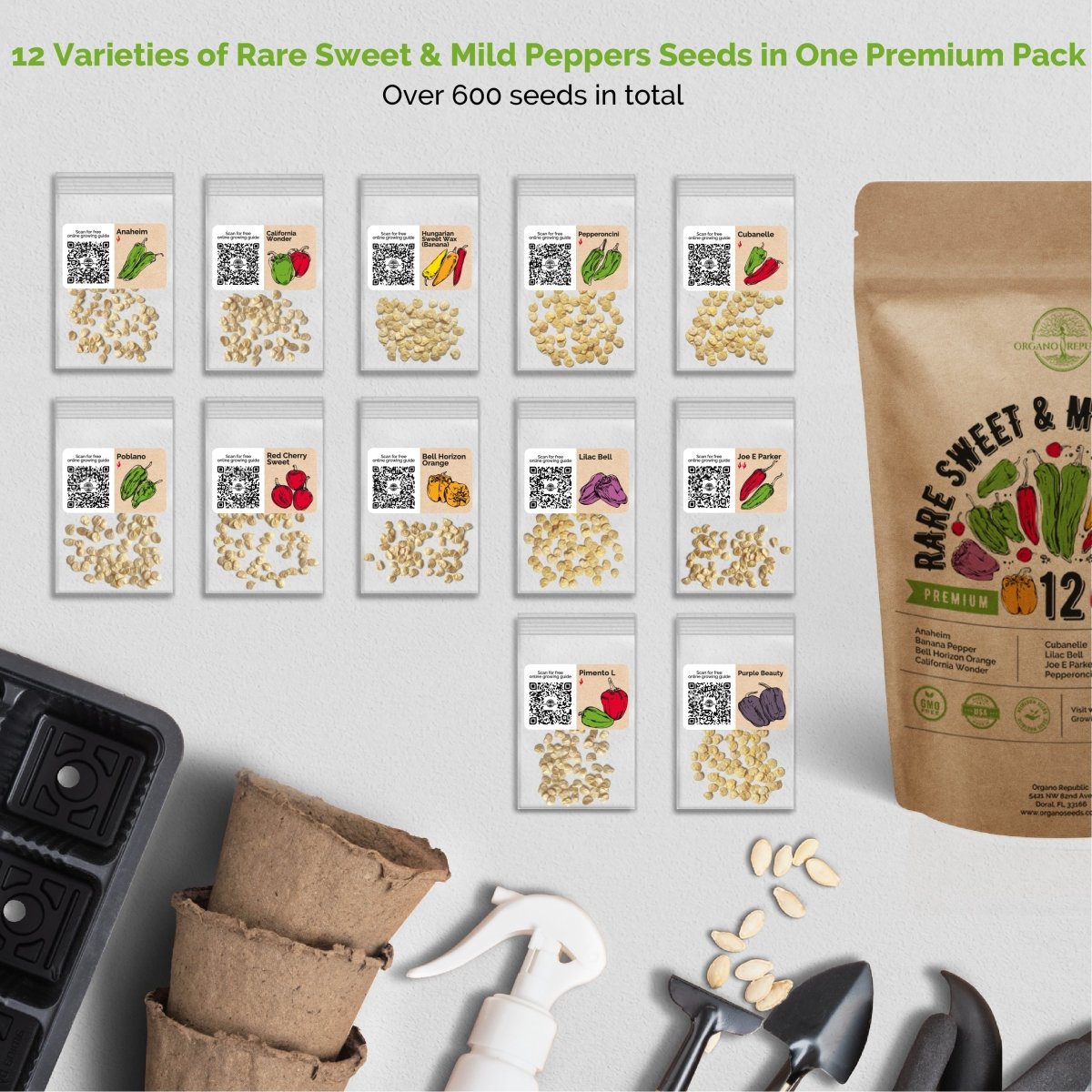 Broccoli Sprouting & Microgreens and 12 Rare Sweet & Mild Pepper Seeds Bundle Non-GMO Heirloom Seeds for Planting Indoor and Outdoor Over 130,600 Microgreen & Pepper Seeds in One Value Bundle - Organo Republic