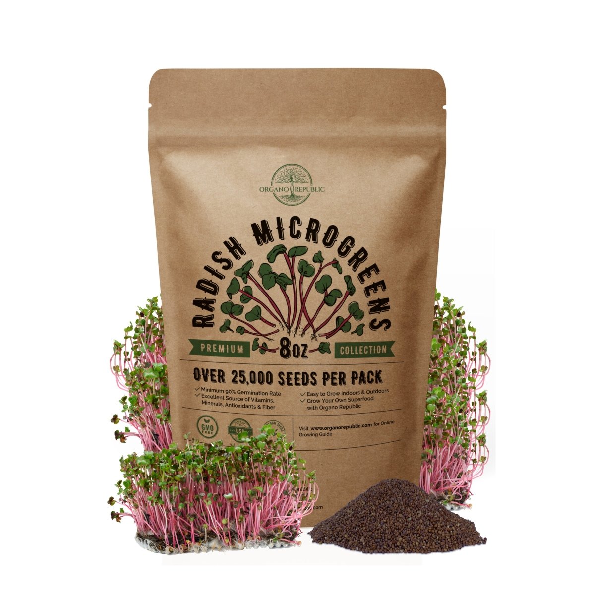 Radish Sprouting & Microgreens Seeds 8oz - Over 25 000 Non-GMO, Heirloom Seeds - Organo Republic