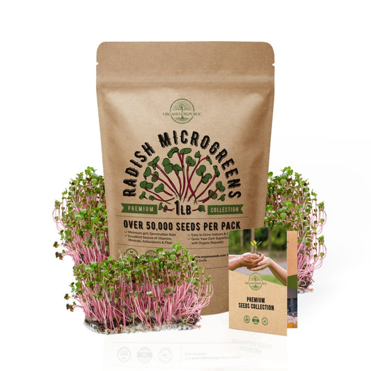 Radish Sprouting & Microgreens Seeds - Over 50 000 Non-GMO, Heirloom Seeds - Organo Republic 1200