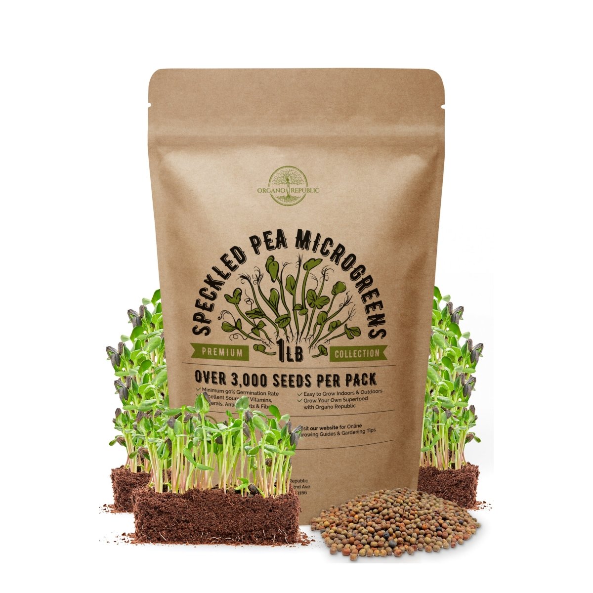Speckled Pea Sprouting & Microgreens Seeds - Non-GMO, Heirloom Seeds Kit in Bulk 1lb - Organo Republic