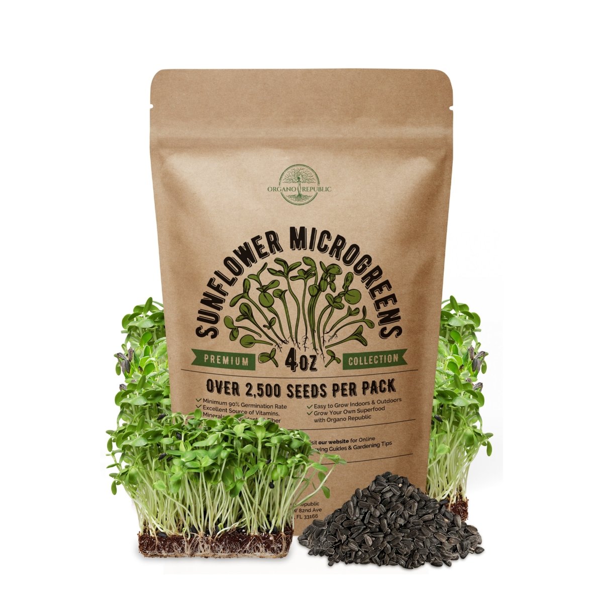 Sunflower Sprouting & Microgreens Seeds 4oz - Over 2 500 Non-GMO, Heirloom Seeds - Organo Republic